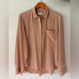 Lou & Grey 100% Silk Button Down Shirt Blouse Dusty Pink Women’s Large